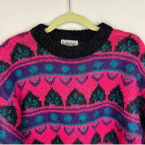 Gallagher Vintage Geometric 90s Mohair Crew Neck Knit Eclectic Sweater Sz Large - Picture 3 of 10